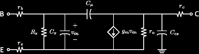 Bipolar Small-Signal Model The resistor R π, dominates the input impedance at low frequency. At high frequency, though, C π dominates.