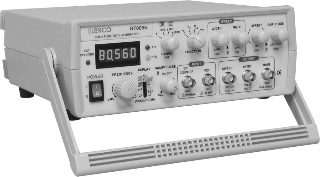 5MHz FUNCTION GENERATOR MODEL GF-8056 User s Manual Elenco TM Electronics, Inc. Copyright 2004 by Elenco TM Electronics, Inc. All rights reserved.