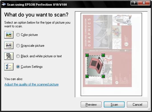 The preview scan allows you to select the exact area of the page or photograph you want to scan. To do a preview scan, Click the preview button.