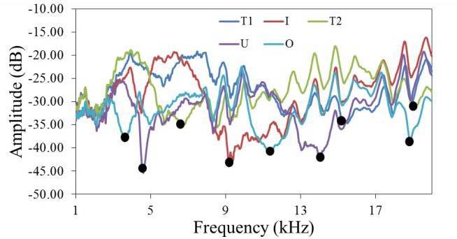 Characters with different surface shapes and the different depths 6, 9, 13, 18, and 22 mm exhibited different frequency-dependence since the complex profiles had acoustic resonances characterized by