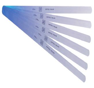 Feeler Strip 126 Series Standard: DIN 2275 Hardened, tempered and polished steel strip Nominal thickness marked on each strip Sold in packs of 10 only FEELER STRIP x 0.