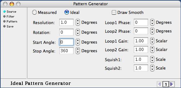 5. Ideal The Ideal section allows you to create an ideal antenna pattern. The Measured button will take you back to the main "Source" section.