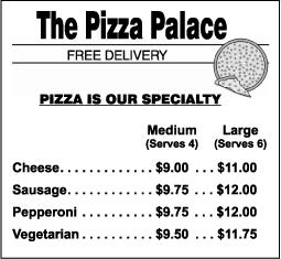 Session 3, Open Response Question #38 38 The planning committee at Lane Middle School is planning a pizza party for its 127 eighth-grade students. They got this menu from The Pizza Palace.