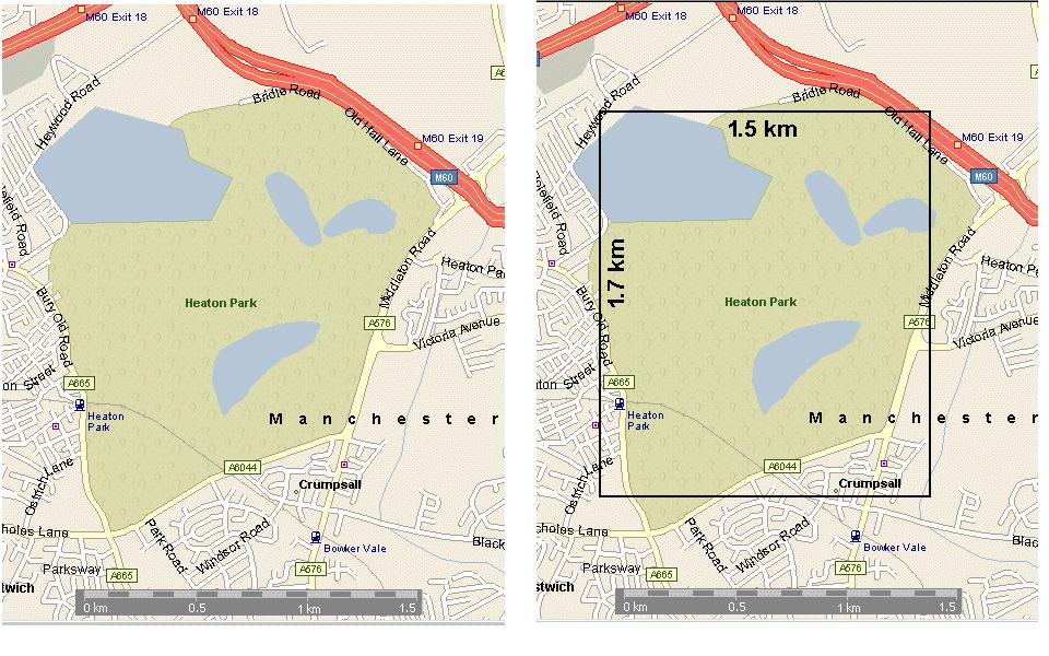Mathematics Revision Guides Measuring Shapes Page 17 of 17 Example (17): Estimate the area of Heaton Park, Manchester, from the map below left.