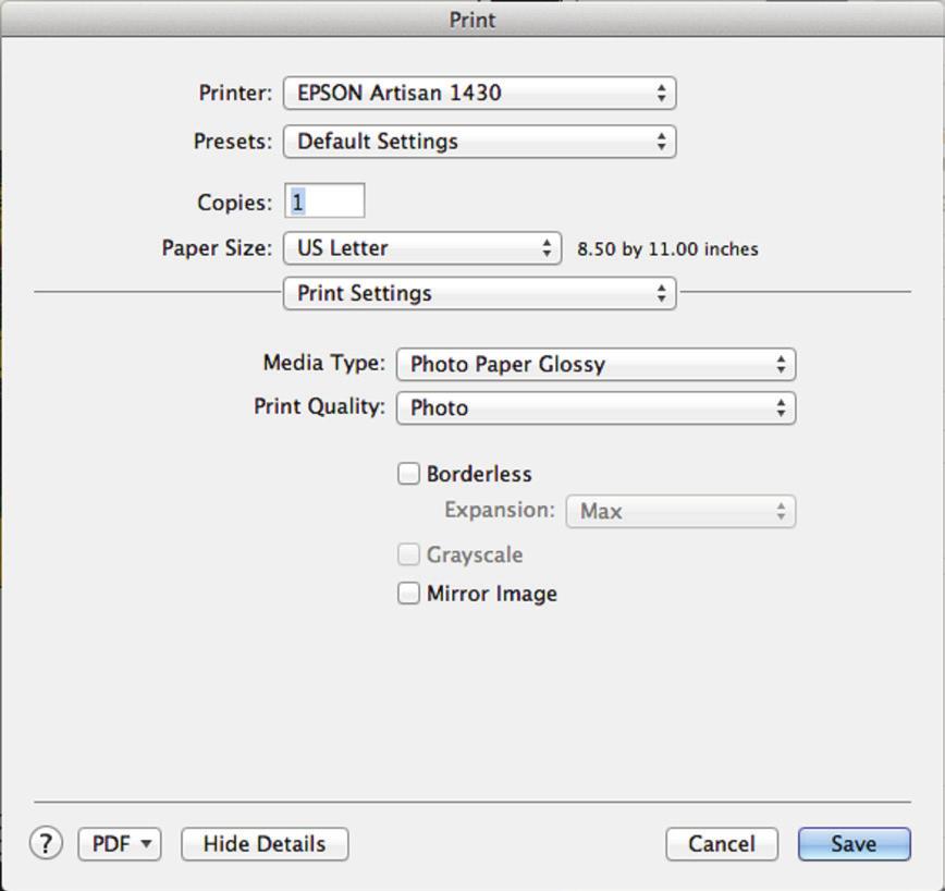 rtainium UV + : Epson rtisan 1430 9) In the Print Settings area, match your settings to those shown below (see FIGURE 12).
