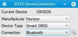 Select Horizon for the Manufacture field, Smart GNSS for Device Type field, Bluetooth for Connection field. 4.