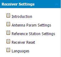 6. Configuring through a web browser Use this menu to configure settings such as the antenna type and height, elevation mask and PDOP setting, the reference station coordinates, receiver