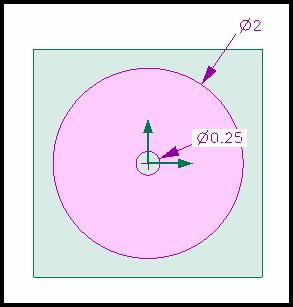 25 diameter circle at the center of the 2 circle.