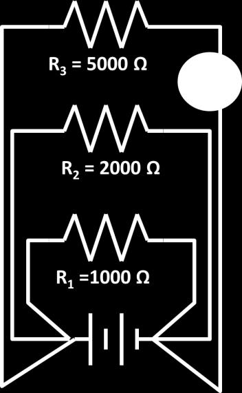 Sketch a parallel circuit that has a 20 ohm resistor, a 40 ohm resistor, a battery that provides 10 volts of electrical potential, and an ammeter that reads the current passing through the 20 ohm