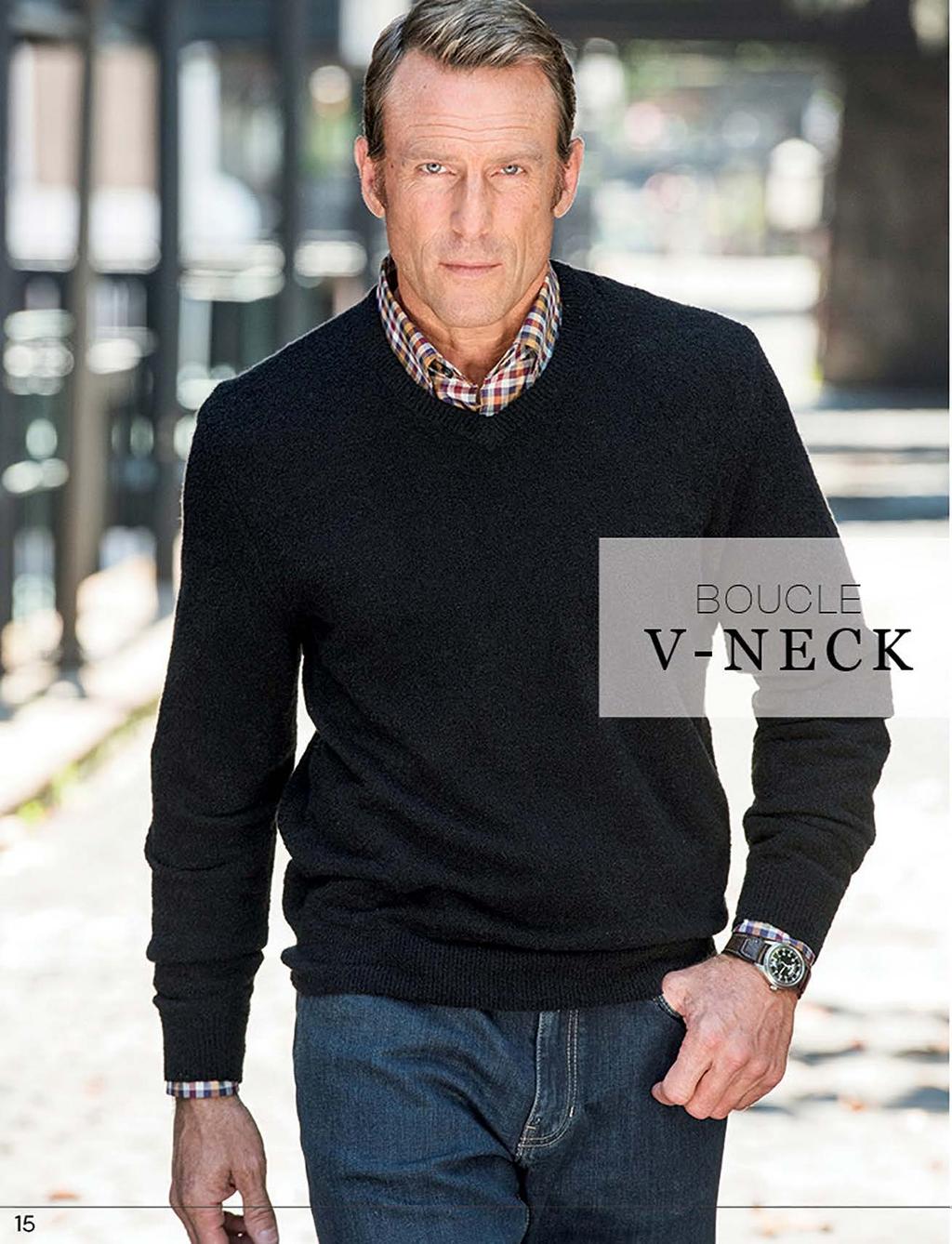 Comfortable is the word for this sweater. Boucle is a knit stitch with small knots on the surface. This gives it loft and elasticity along with a soft touch.