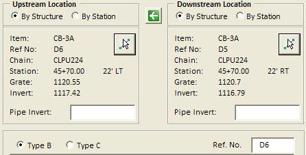 At this time, the application does not support placing open pipes or culverts by specifying an upstream and downstream station and offset.