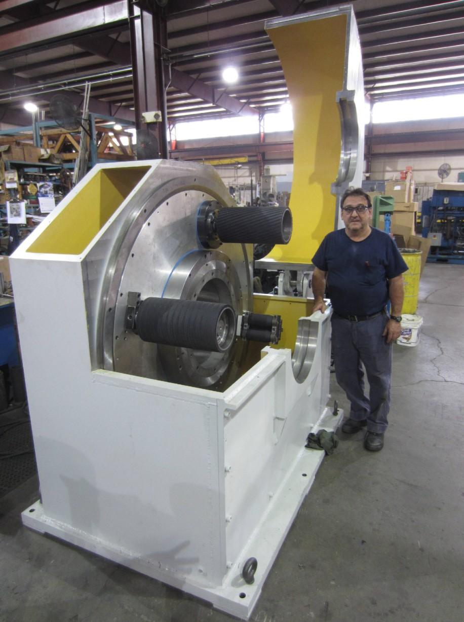 Extrusion mandrel and shafting manufacturers often add these large planetary polishers in-line after the peeler to produce surface finishes required for plating.
