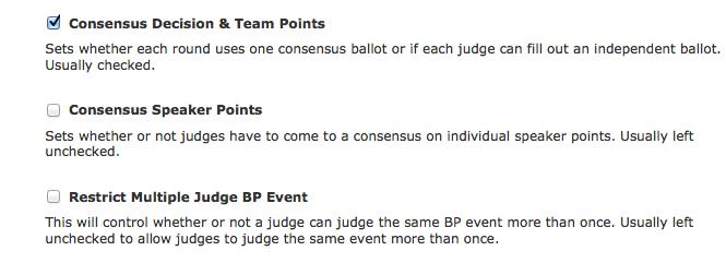JUDGING judging the same BP event more than once. Default Setting is UNCHECKED.