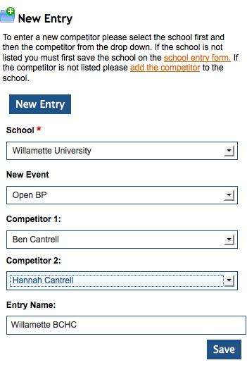 Here is an example of the form filled out: The entries page allows you to add new entries on the left hand side of the page and edit existing entries on the right.