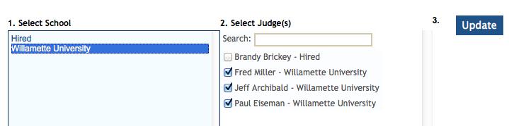 If, instead, you want to constrain a judge only from particular entries from a school click on Entries.