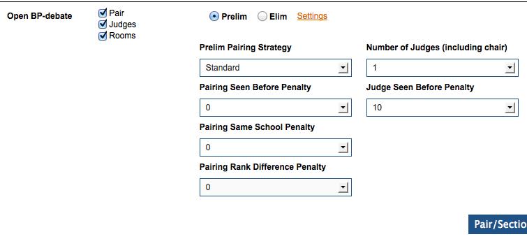 You should notice that the event name is listed first. There are then three independent actions that you can complete: pairing, assigning judges, and assigning rooms.