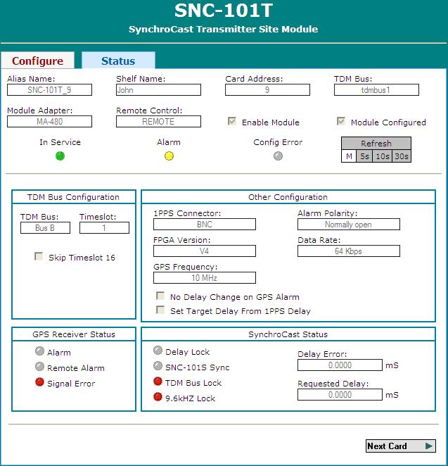 Intraplex SynchroCast3 System Version 2.11, December 211 4 Operation Refresh: Click this button to refresh this page in the web browser and discard any changes you made to the screen.