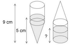 Junior, 5 point problems cases we assume the container placed vertically) (A) 1,5 units (B) 2 units (C) 2,5 units (D) 3 units (E) It depends on the radius of cylinder and cone 2078.