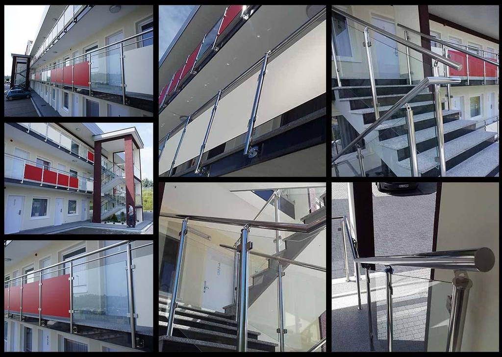 Stainless steel external staircase balustrade with stainless handrail and glass filling High polished stainless