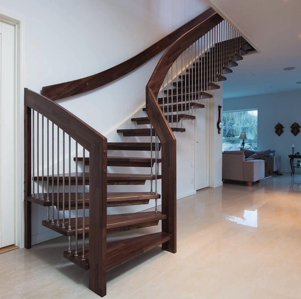 1 WF STAIRCASE Given how the stair is constructed, the timber used to create this staircase is always hardwood with beech, oak, maple, ash and walnut being the most popular options.