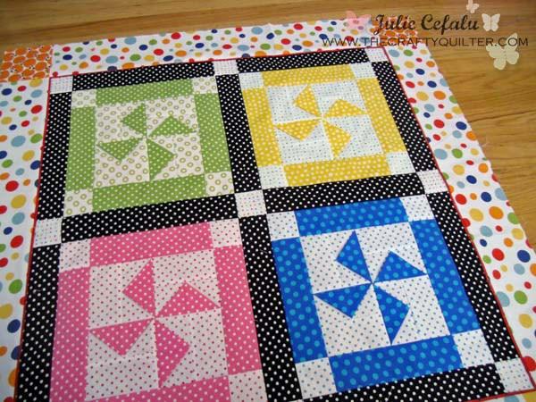 Here s what you ll need: Sashing (black dot): 1/3 yard; cut into (12) 2 1/2 x 12 1/2 rectangles Corner stones (multi dot): 1/8 yard (or scraps); cut into (9) 2 1/2 squares Flange (red dot): 1/8 yard;