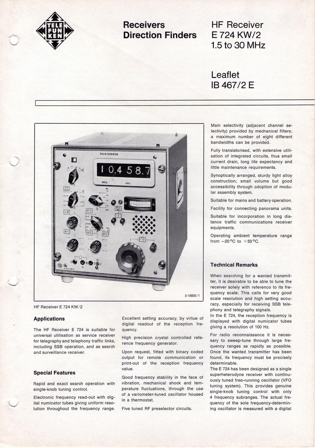 Receivers Direction Finders HF Receiver E 724 KW/2 1.