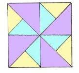 (pinwheel blocks) Green diamond print Cut 6 strips, each 4 x width of fabric, trim off selvedges (border #2) Making the pinwheel blocks: Sew a cream triangle B to a blue dragonfly triangle B to form