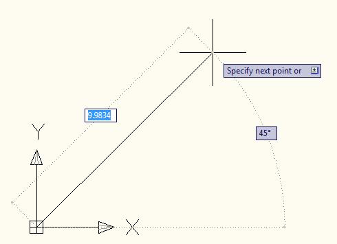 Figure 7 - Polar Coordinates Snaps As you draw lines, orange icons may appear (such as the square next to the cursor in Figure 8). These are snap points.
