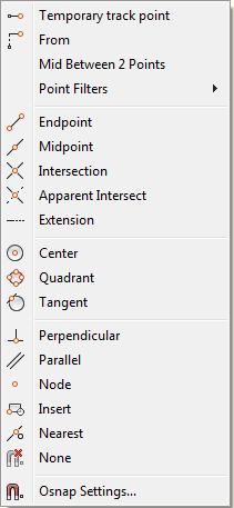 Figure 9 - Snap Options From this pop-up, you can set the snap location to several different features including circle centers, tangents and line midpoints.