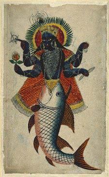 Registration number: 1949,0409,0.85 (India, Asia) Painting of Viṣṇu as Matsya.