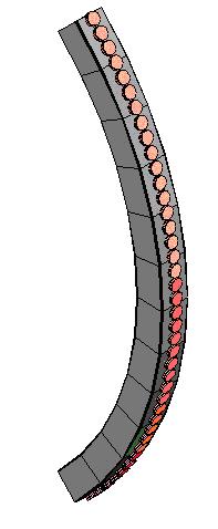 Fig. 1. Free-standing circular-arc CBT line-array design. The example array is drawn assuming a 90º arc with 40 loudspeakers. Figure 2 shows the array of Fig.