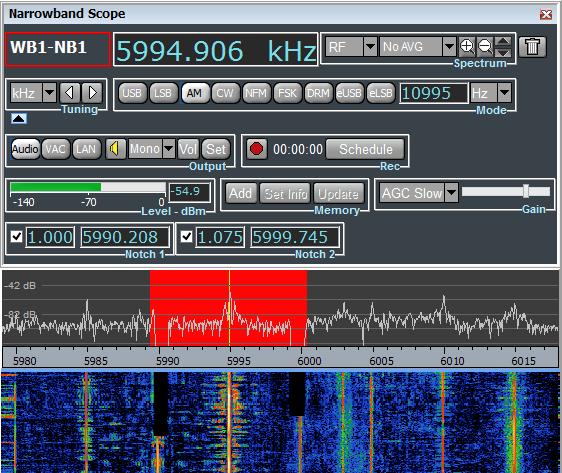2 activated and filtering tones at 5990 khz