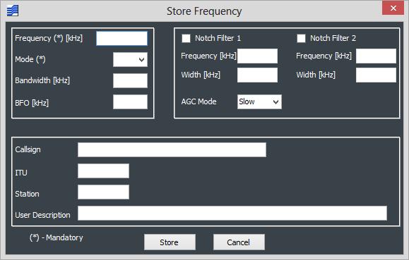Figure 128 Store Frequency window to add a narrowband channel to list of memories Clicking Store button a new memory entry is added to
