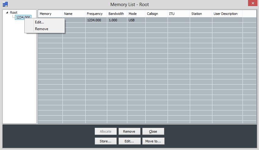 Figure 142 Memory managment from tree structure Clicking on a group node lists all the memories it contains