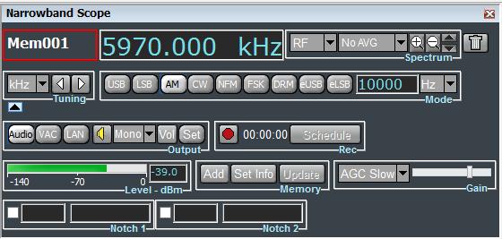 Figure 150 - Expanded Narrowband Scope toolbar The Recording Schedule window allows to set recording tasks for the channel: each line corresponds to a specific task.