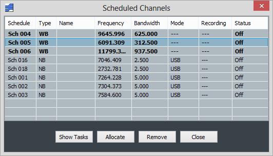 4.4.4 Allocation of scheduled channels Scheduled channels and their recording tasks are saved on disk and can be recalled at any time, even after software shutdown and restart.