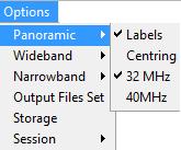 1 Panoramic By selecting the Panoramic option, a list appears with the following items (Figure 167): Labels Centring 32 MHz