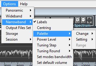 4.5.3 Narrowband By selecting the Narrowband option, a list appears with the following items (Figure 172): Labels Centring Palette, allowing to access the following submenu Change Setting Range Power