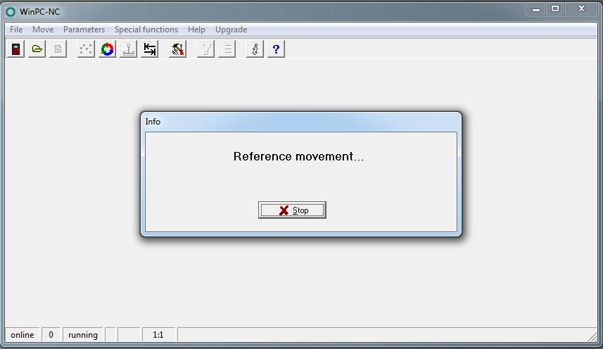 2.6 REFERENCING Now open "Reference" the "Move" menu (F8): The machine now drives all axes, starting with the Z-axis successively until