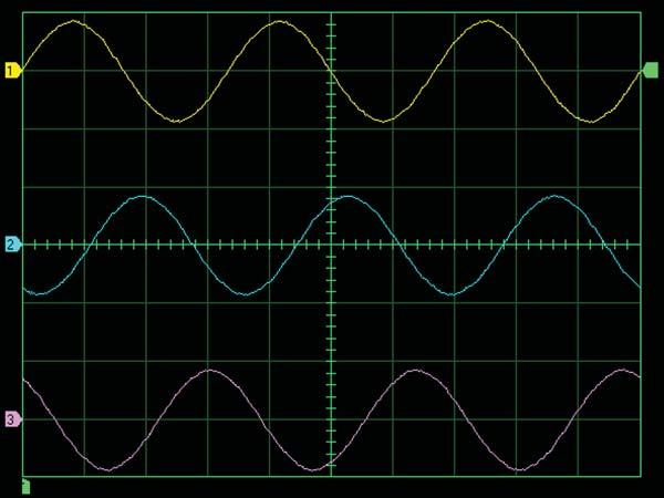 Ex. 6-3 Phase Sequence Discussion Oscilloscope Settings Channel-1 Scale... 200 V/div Channel-2 Scale... 200 V/div Channel-3 Scale... 200 V/div Time Base... 5 ms/div A B C Figure 6-20.