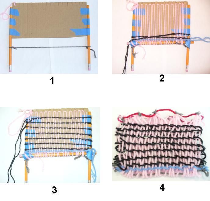 pattern. An example of the weft twining in process can be seen in Figure 24.2. When I reached the top, I tied off the wefts and removed the bag from the frame (Figure 24.3.