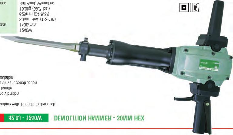 Full Load Impact Rate Bit Shank 1340W 1400/min. 30mm Hex. (1-3/1 6") 726mm (28-19/32") 16.5kg (36.4 lbs.