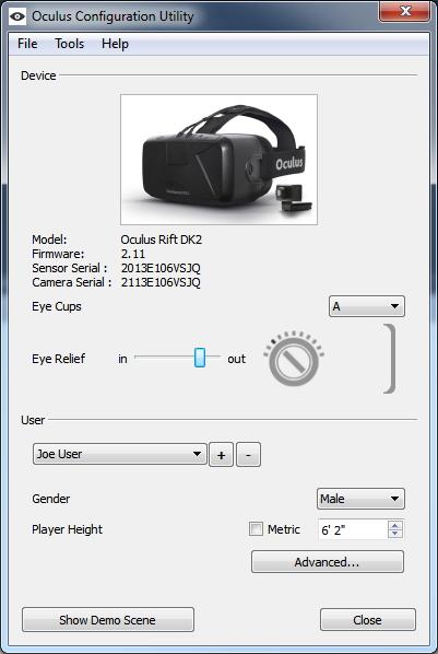 Figure 2: Oculus Configuration Utility 3.3 Getting started Figure 2 shows the main screen of the Oculus Configuration Utility.