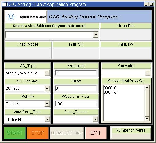 DAQ Analog Output Application Program The runtime interface of the DAQ Analog Output application program is shown below: Figure 1.