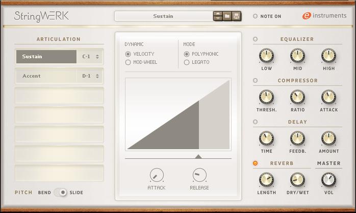 4 Sustain Preset Patch The Sustain preset patch contains the articulations Sustain and accented Sustain (Accent) and features true Legato samples.
