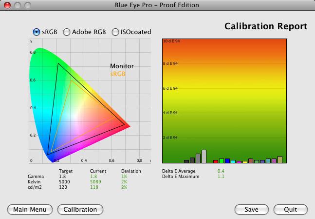 The LaCie blue eye pro software will measure the quality of the color correction performed by the ICC profile you have built. The process is the same as described in section 5.3.