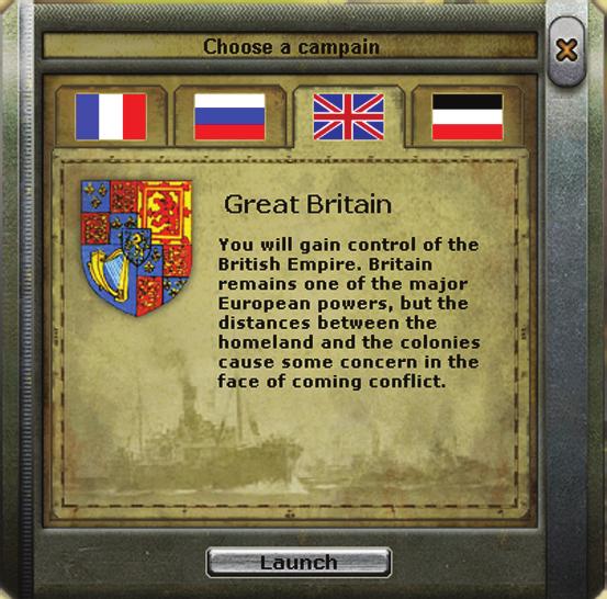 1 Campaigns: Russia, Germany, Great Britain, France You are given a unique opportunity to become the leader of one of the four European powers and