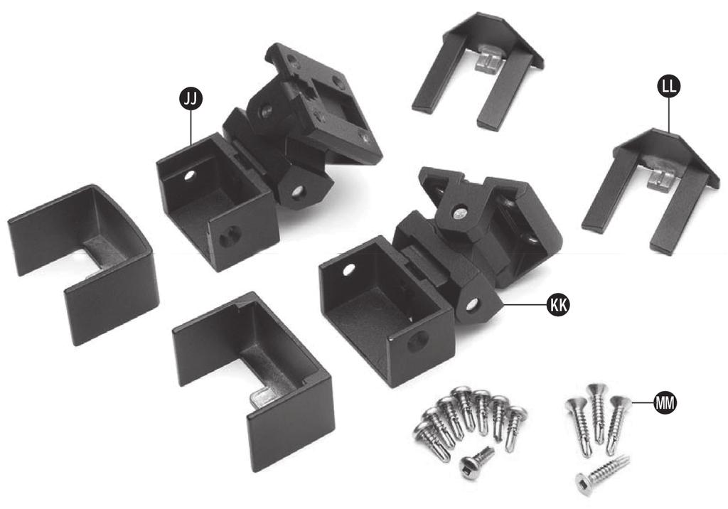 Compound Swivel Top Rail Bracket and Cover Stair KK. Compound Swivel Bottom Rail Bracket and Cover Stair LL.