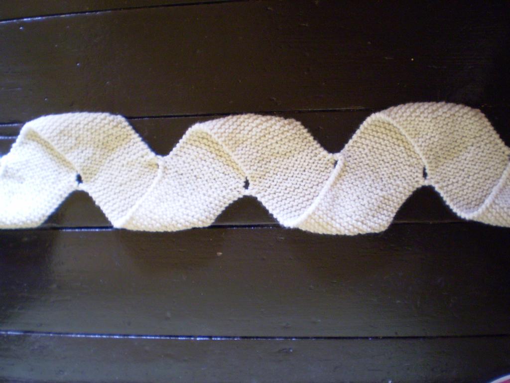 The picture below shows the scarf laid out flat so that you can see the alternating folds.