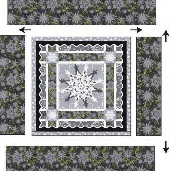 Sew one 6 ½ x 36 ½ Fabric B strip to the top and bottom of the center square to complete the Center Block (Fig. 2). Fig. 1 Fig. 2 Star Block Assembly 3.